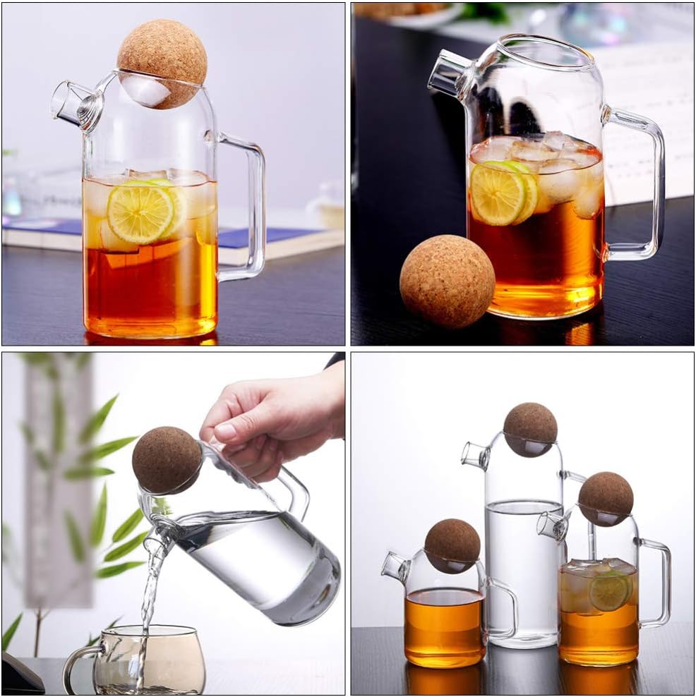 Premium Borosilicate Glass Kettle Jug with Round Cork Lid | Heat-Resistant Stovetop Safe Teapot & Coffee Server (450ml, 800ml, 1450ml)