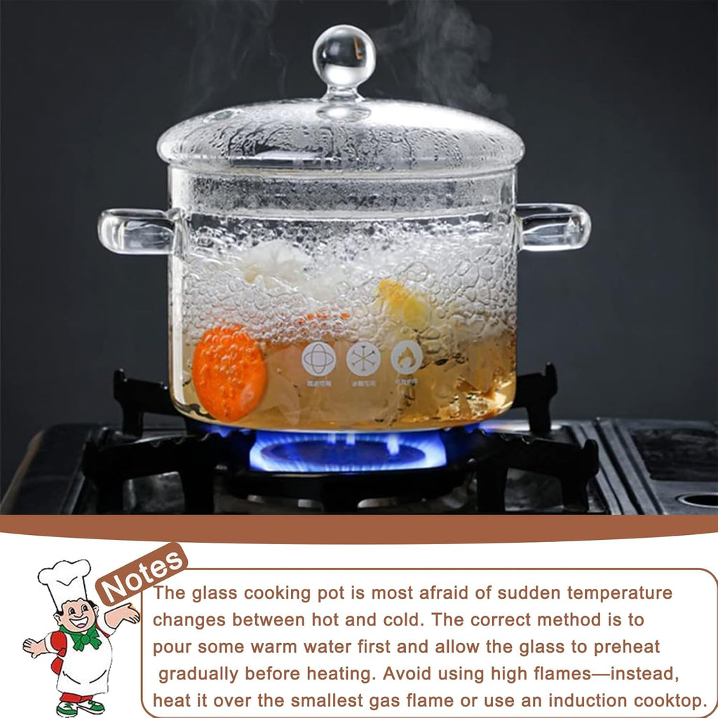 2.5L Borosilicate Glass Cooking Pot – Premium Heat-Resistant Stovetop Dutch Oven & Soup Casserole