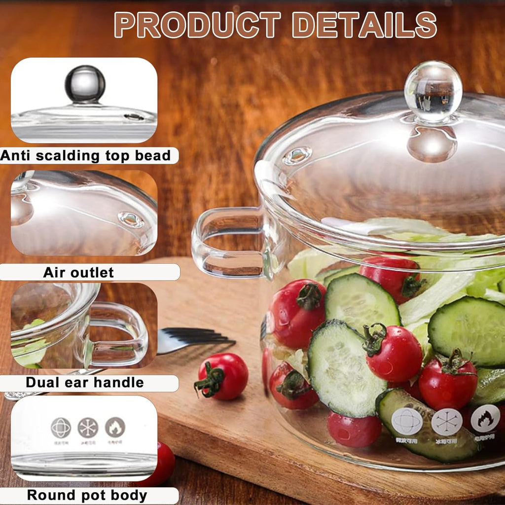 2.5L Borosilicate Glass Cooking Pot – Premium Heat-Resistant Stovetop Dutch Oven & Soup Casserole