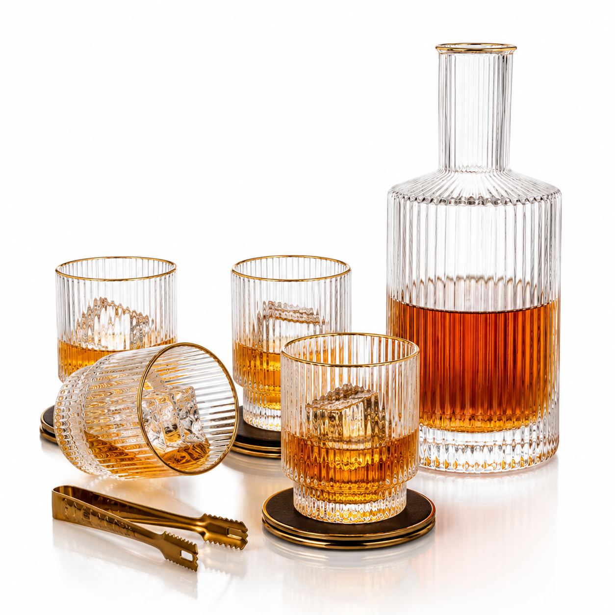 Vintage Optic 5-Piece Decanter Set – 1020ml Decanter with 4 × 250ml Whiskey Glasses