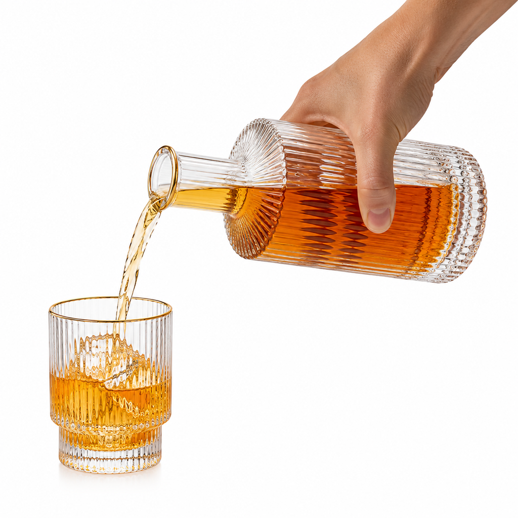 Vintage Optic 5-Piece Decanter Set – 1020ml Decanter with 4 × 250ml Whiskey Glasses