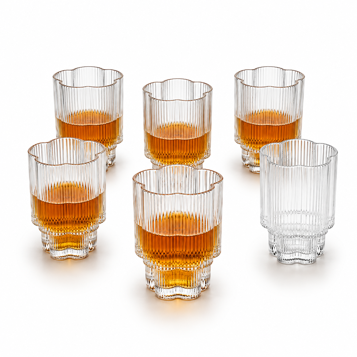 Ribbed Crystal Whiskey Glass Set of 6 – 240ml Premium Drinking Glasses