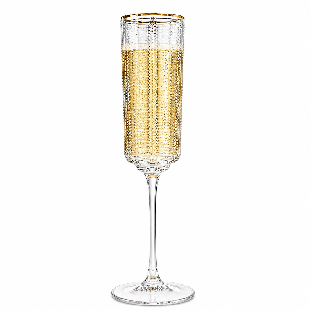 Gold Rim Textured Champagne Glasses – Set of 6 | 160ml &amp; 190ml