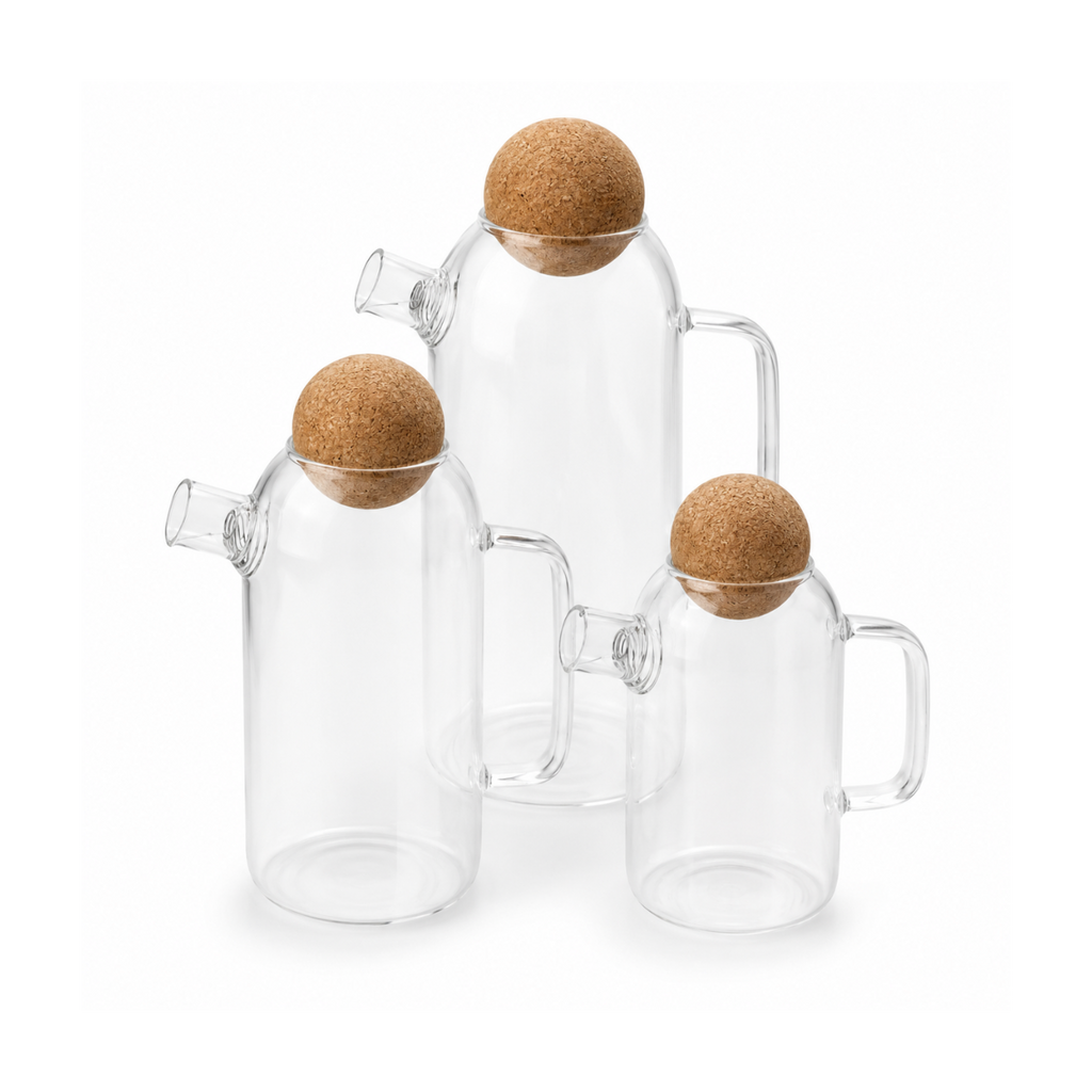 Premium Borosilicate Glass Kettle Jug with Round Cork Lid | Heat-Resistant Stovetop Safe Teapot & Coffee Server (450ml, 800ml, 1450ml)