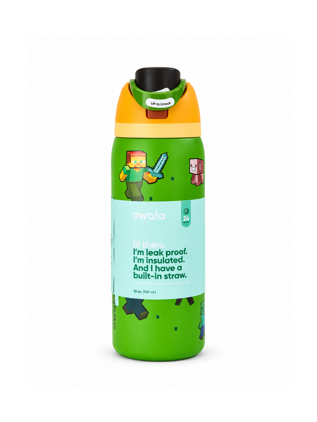 Owala  Minecraft  Edition Insulated Water Bottle – 32oz (946ml) | Leak-Proof Stainless Steel Bottle with Built-in Straw