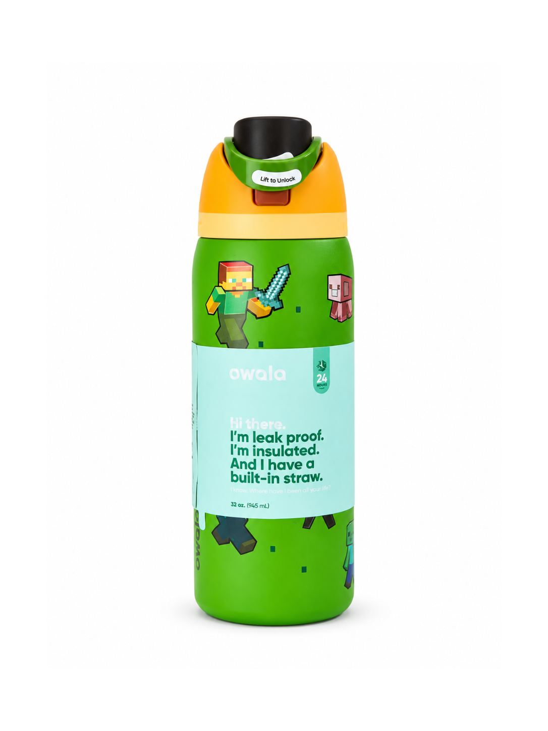 Owala  Minecraft  Edition Insulated Water Bottle – 32oz (946ml) | Leak-Proof Stainless Steel Bottle with Built-in Straw