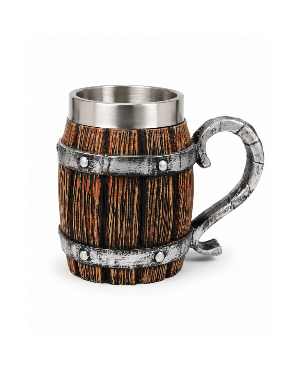 Rustic Viking Style Wooden Beer Mug – 400ml | Stainless Steel Lined | Premium Medieval Tankard
