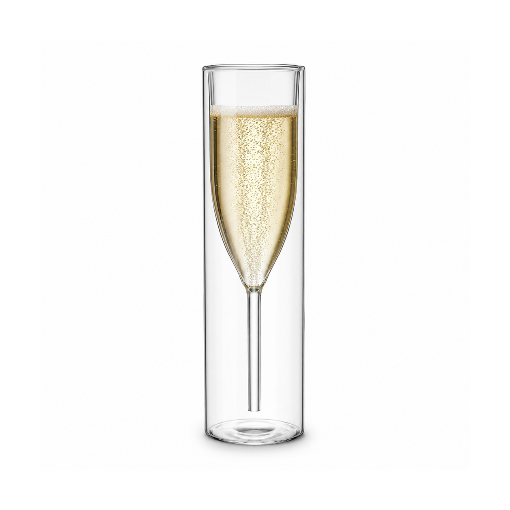 Double Wall Champagne Flute Glass – Premium Clear Sparkling Wine Glass | Single Piece