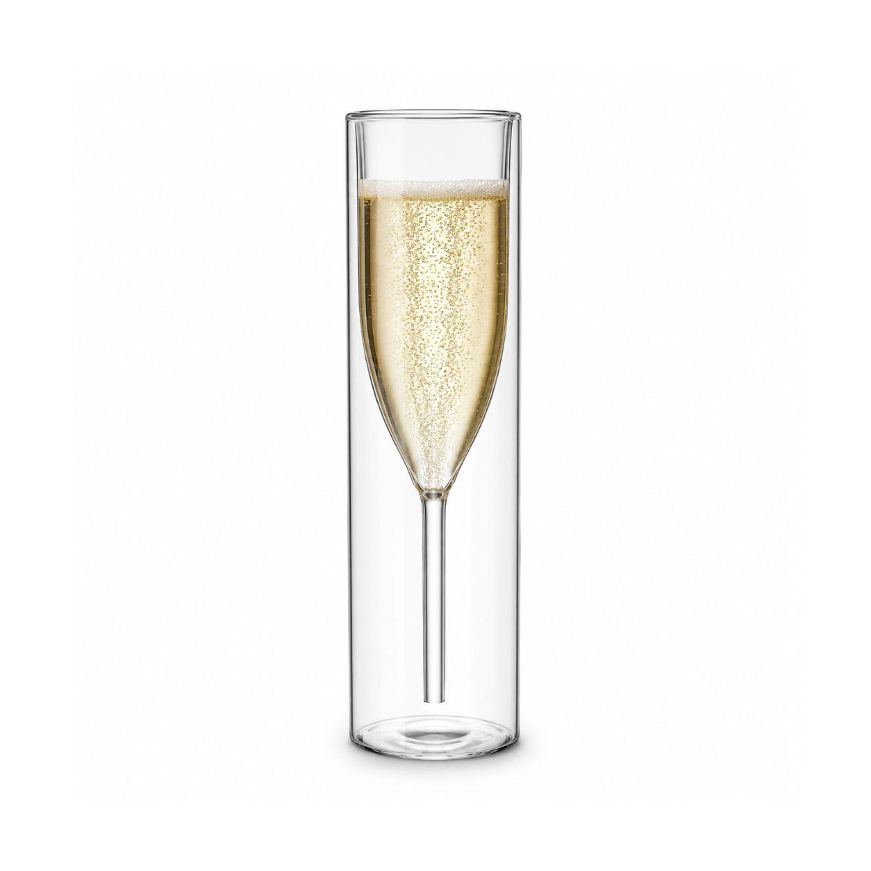 Double Wall Champagne Flute Glass – Premium Clear Sparkling Wine Glass | Single Piece