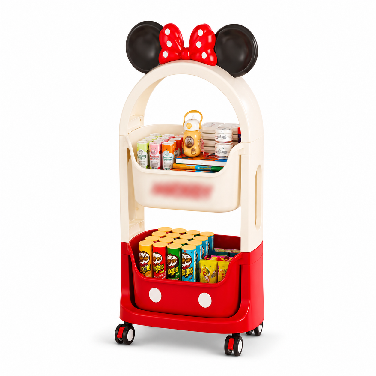 Kids 2-Tier Rolling Storage Cart with Wheels – 45 × 25 × 98 cm | Mickey-Inspired Organizer