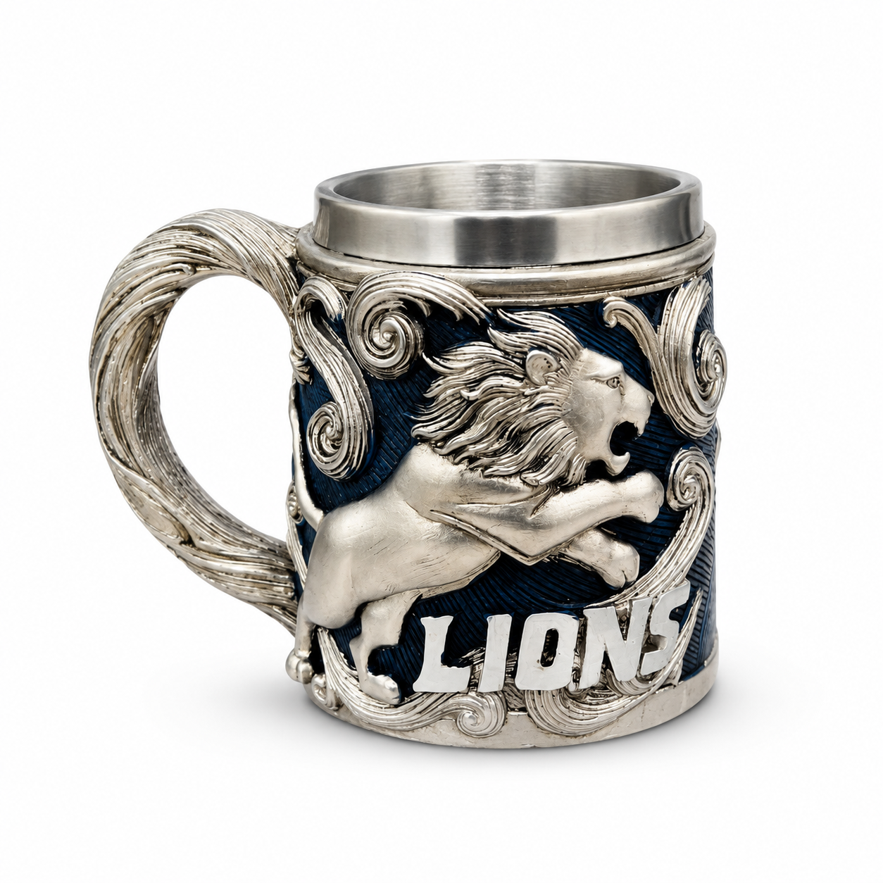400ml Lion Design Stainless Steel Beer Mug – Premium Medieval Style Tankard