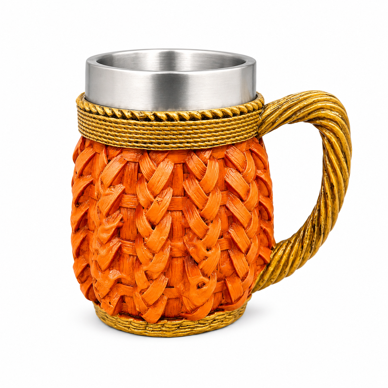 500ml Rustic Basket Weave Stainless Steel Beer Mug – Premium Handmade Style Tankard
