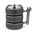 450ml Tire Design Stainless Steel Beer Mug – Automotive Wrench Handle Tankard