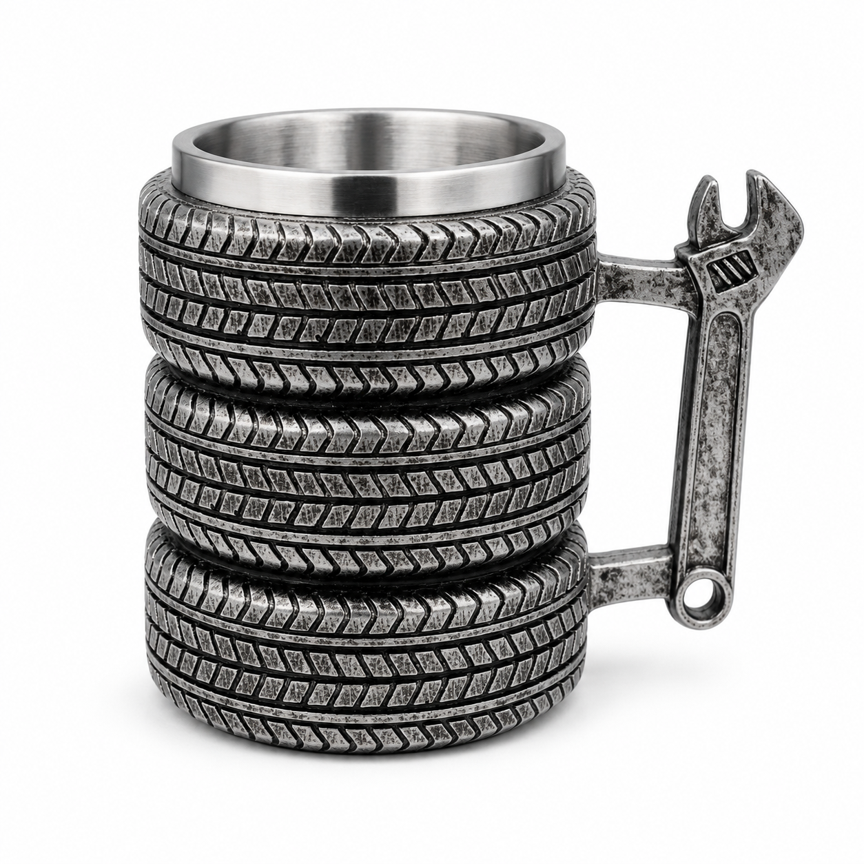 450ml Tire Design Stainless Steel Beer Mug – Automotive Wrench Handle Tankard