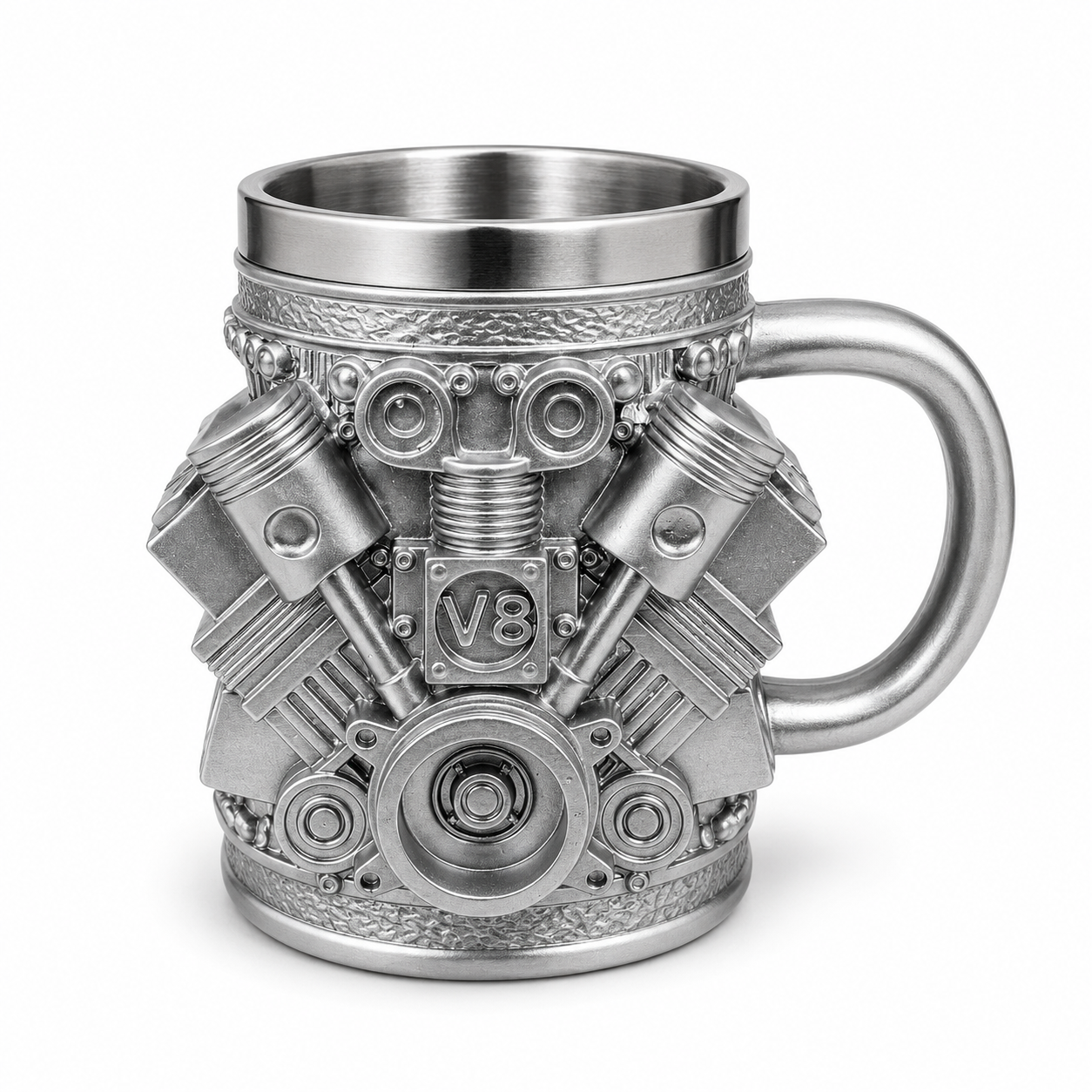 450ml V8 Engine Block Stainless Steel Beer Mug – Premium Automotive Tankard