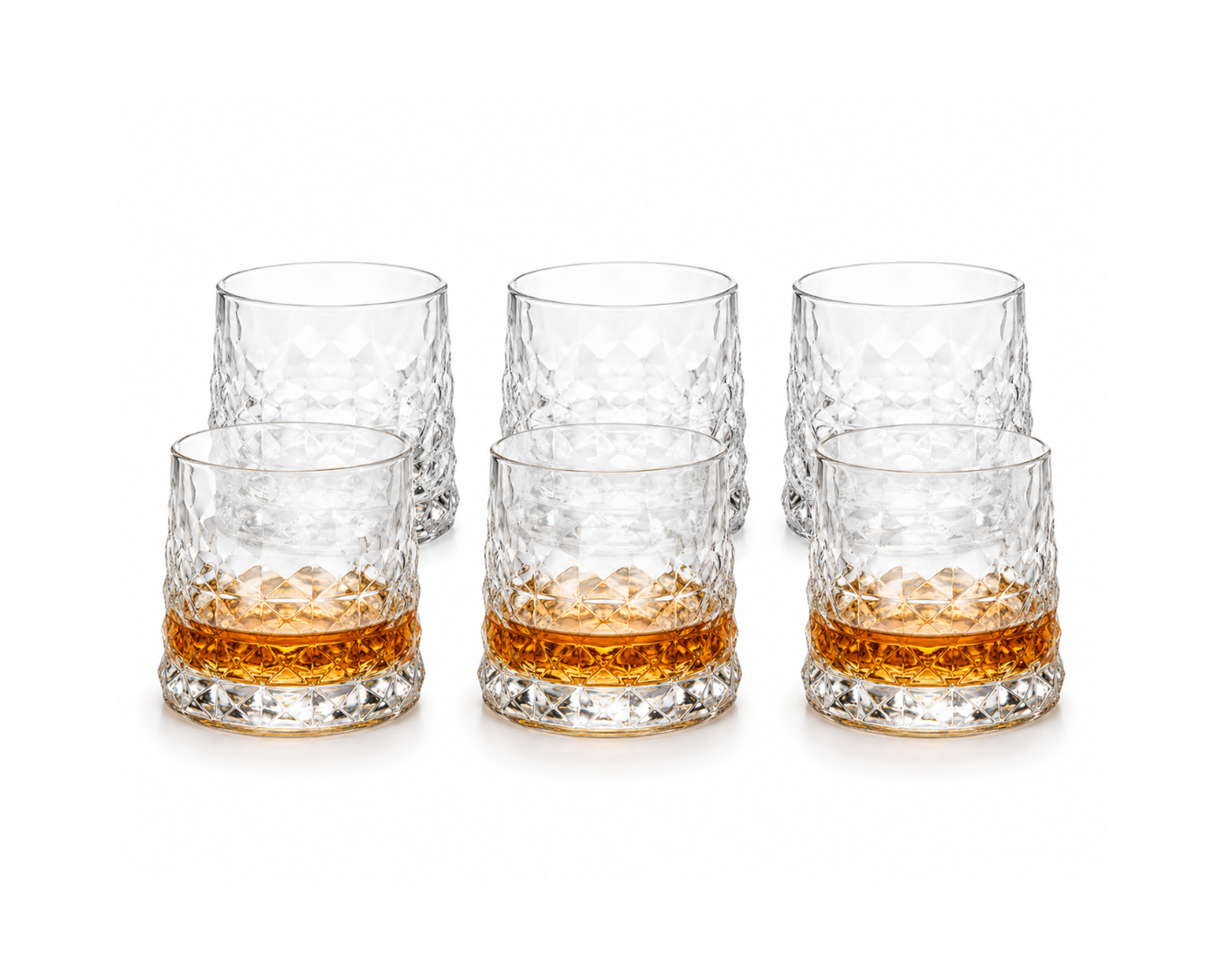 Premium Crystal Cut Whiskey Glass – 370 ml - Old Fashioned Tumbler Set of 6