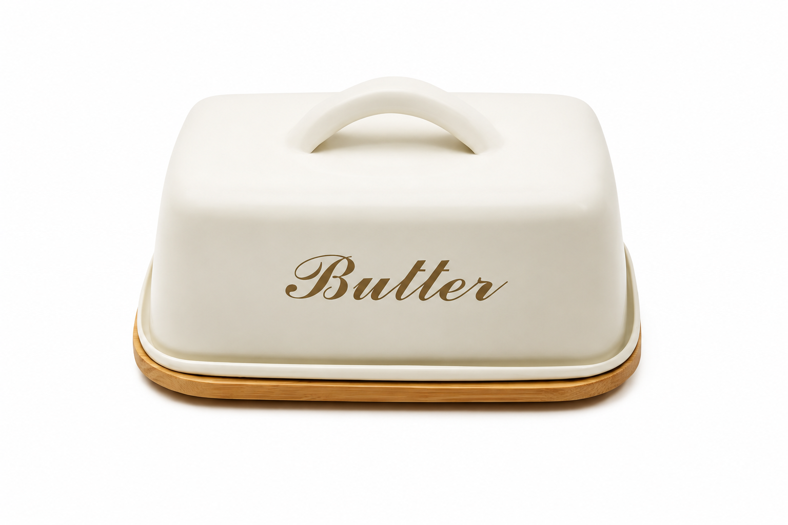 Metallic Airtight Butter Dish with Wooden Base – Premium Kitchen Butter Storage Container