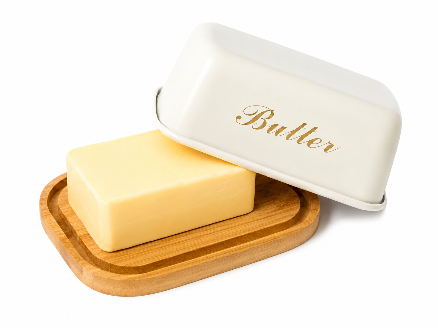 Metallic Airtight Butter Dish with Wooden Base – Premium Kitchen Butter Storage Container