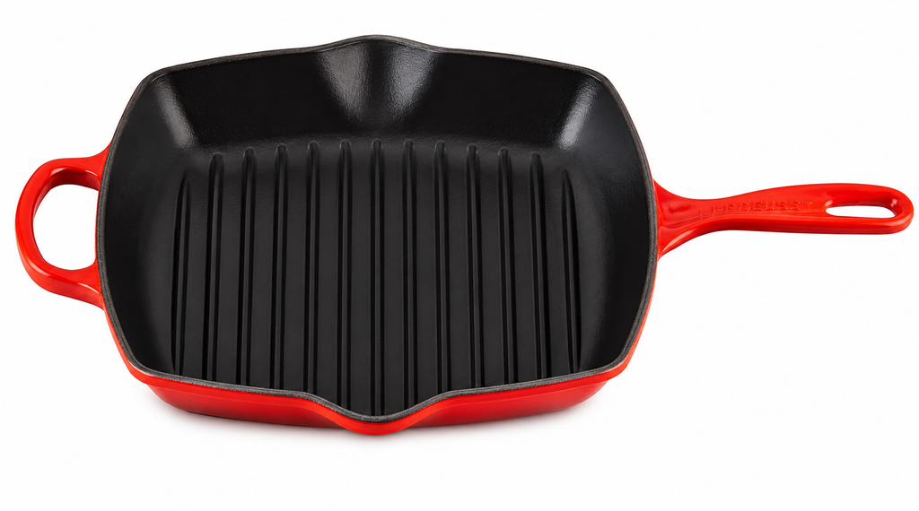 Le Creuset Signature Cast Iron Grill Pan with Ridged Surface – Premium Steak & BBQ Skillet - Cerise Red