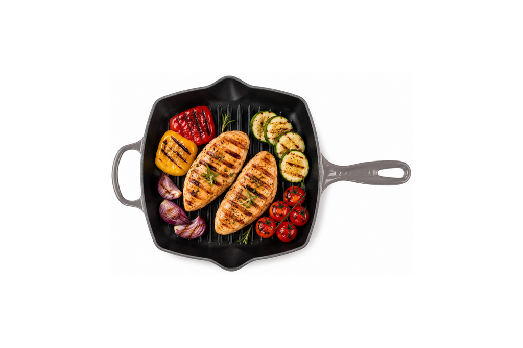 Le Creuset Signature Cast Iron Grill Pan with Ridged Surface – Premium Steak & BBQ Skillet - Flint Grey