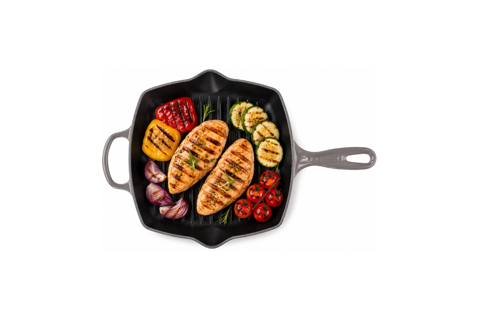 Le Creuset Signature Cast Iron Grill Pan with Ridged Surface – Premium Steak & BBQ Skillet - Flint Grey
