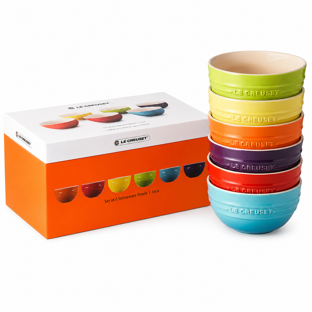 Le Creuset Stoneware Mini Bowl Set – 6 Piece Rainbow Collection Gift Box | 16 oz