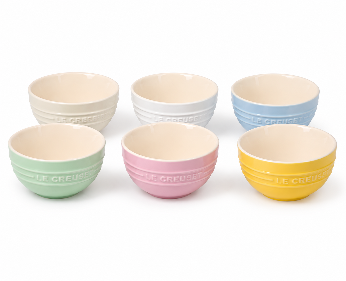 Le Creuset Sorbet Collection 12 oz Stoneware Rice Bowls – Set of 6 Pastel Colors