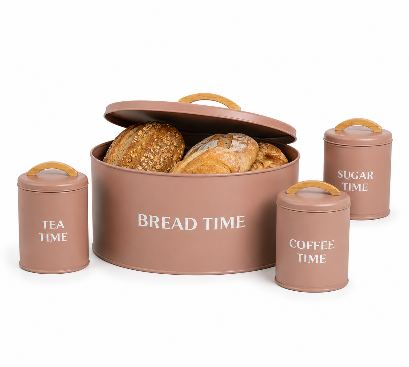 Vintage Bread Bin & Tea, Coffee, Sugar Canister Set – 4 Piece Farmhouse Kitchen Storage Collection