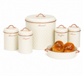 5-Piece Vintage Bread, Tea, Coffee, Biscuit & Sugar Storage Canister Set – White Kitchen Organizer