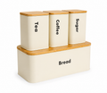 4-Piece Bread Box & Tea, Coffee, Sugar Canister Set with Bamboo Lids – Modern Kitchen Storage Organizer