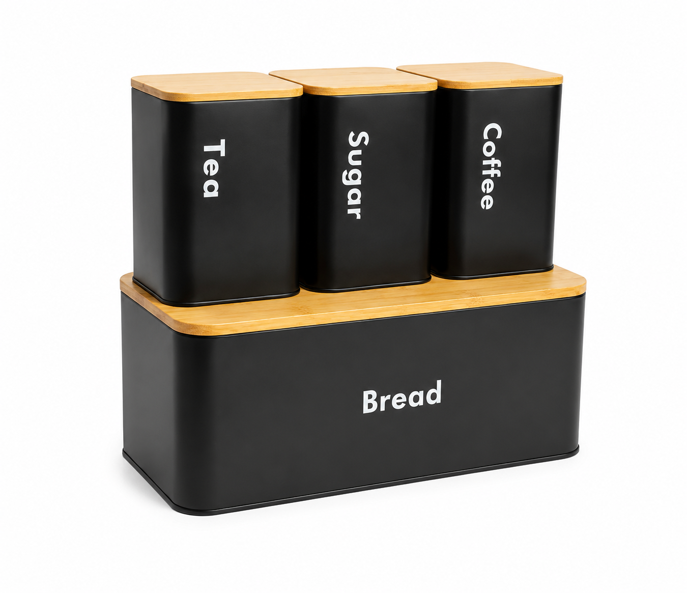 4-Piece Bread Box & Tea, Coffee, Sugar Canister Set with Bamboo Lids – Modern Kitchen Storage Organizer (Copy)