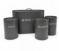 4-Piece Bread Box & Tea, Coffee, Sugar Canister Set – Modern Matte Grey Kitchen Storage Collection