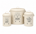 Vintage Farmhouse Potato, Onion & Garlic Storage Canister Set – 3 Piece Metal Kitchen Organizer