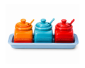 Le Creuset Stoneware Condiment Jar Set with Tray &Spoons – 3 Piece Multi-Color Collection