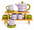 DONUT SERIES 13-Piece Ceramic Tea Set with Bamboo Display Rack – 1200ml Teapot & 200ml Cups | Gift Box Edition