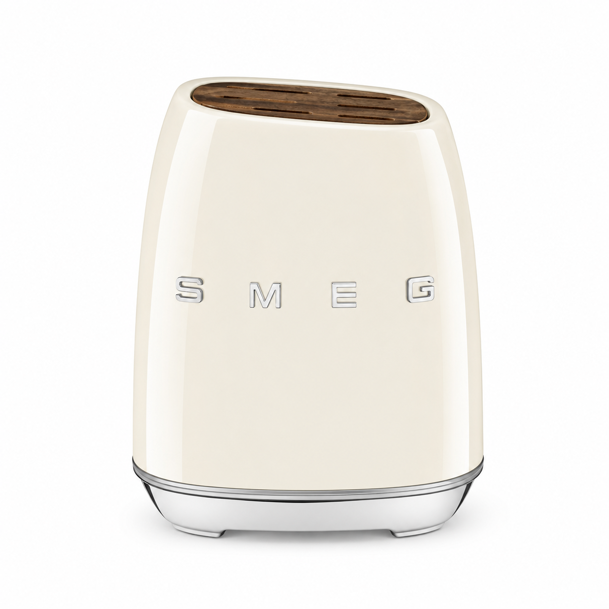 SMEG 6-Piece Premium Knife Block Set – Cream | German Steel Kitchen Knives with Acacia Wood Storage Block