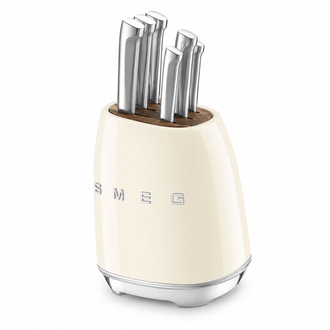 SMEG 6-Piece Premium Knife Block Set – Cream | German Steel Kitchen Knives with Acacia Wood Storage Block