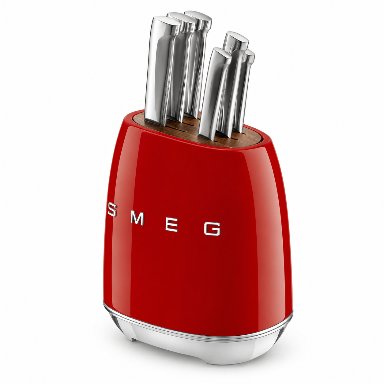 SMEG 6-Piece Premium Knife Block Set – Red | German Steel Kitchen Knives with Acacia Wood Storage Block