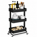 Multi-Purpose 3-Tier Metal Storage Trolley Cart with Wheels – Black Kitchen Organizer &amp; Utility Rack