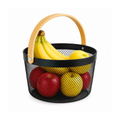 Vegetable & Fruit Mesh Storage Basket with Wooden Handle – Metal Organizer Basket 1 gallon capacity