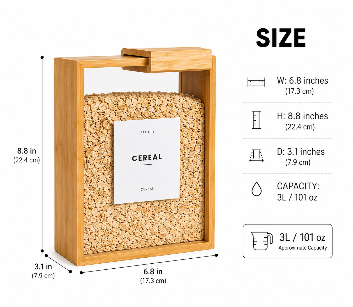 Premium Wooden Storage Container with Sliding Lid – 3L Pantry Organizer for Cereal, Rice, Pasta &amp; Dry Foods