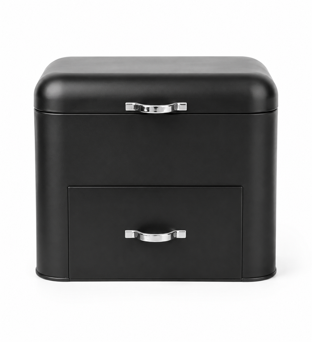 Premium Bread Box with Storage Drawer – Large Capacity Kitchen Bread Bin Organizer (Black)