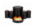 5-Piece Vintage Bread, Tea, Coffee, Biscuit & Sugar Storage Canister Set – Matte Black Kitchen Organizer