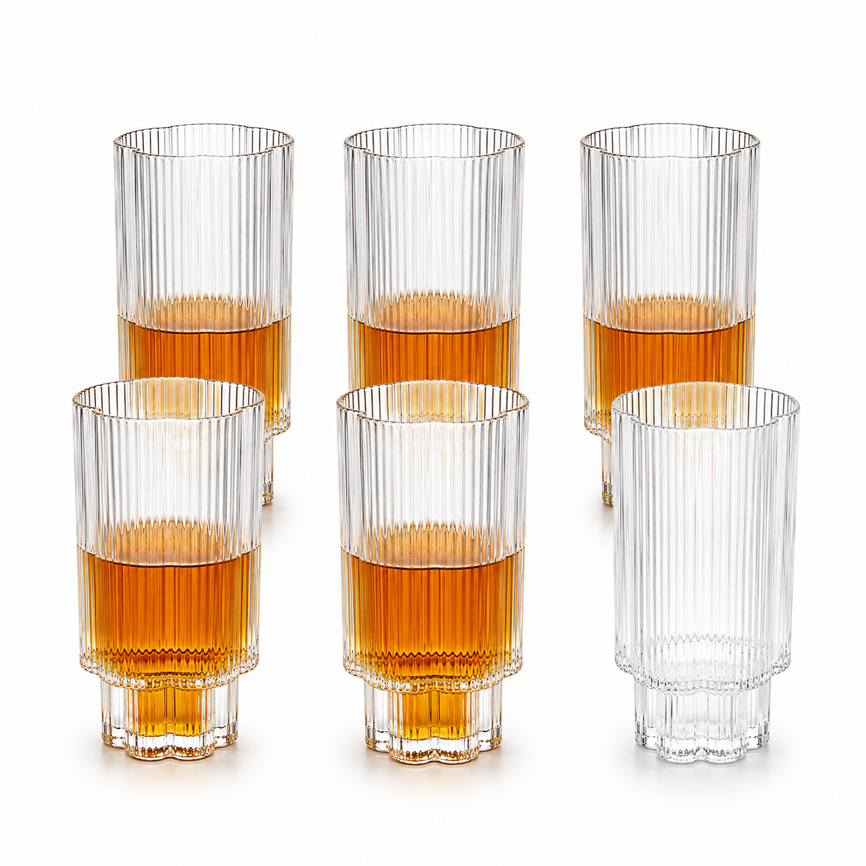 Ribbed Crystal Whiskey Glass Set of 6 – 300ml Premium Drinking Glasses