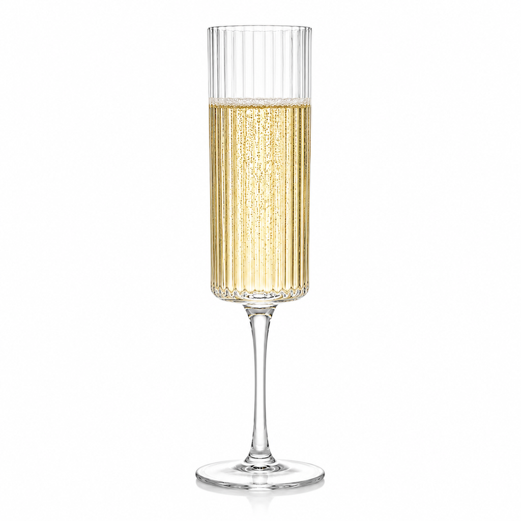 Ribbed Crystal Champagne Flute Glass Set of 6 – 190ml / 150ml