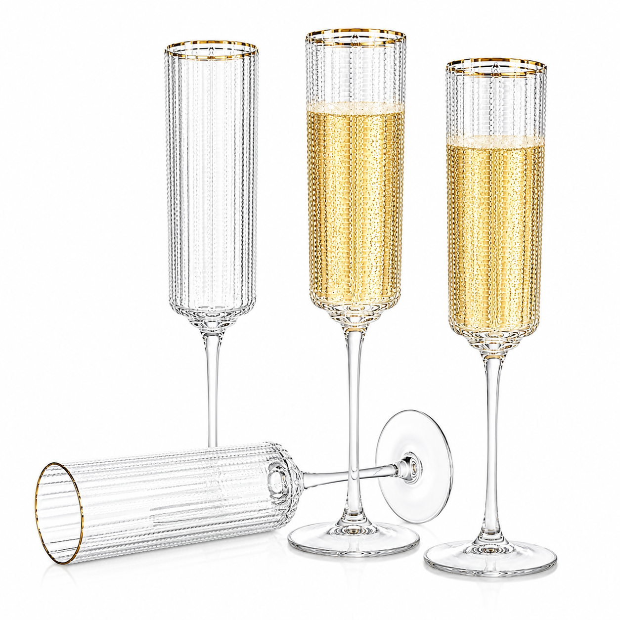 Gold Rim Textured Champagne Glasses – Set of 6 | 160ml &amp; 190ml