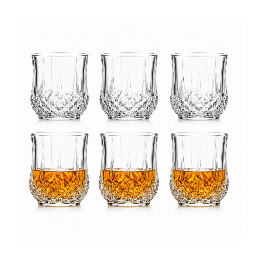 Premium Crystal Whiskey Glass Set of 3– Diamond Cut Old Fashioned Scotch Tumblers | Heavy Base | Luxury Drinkware
