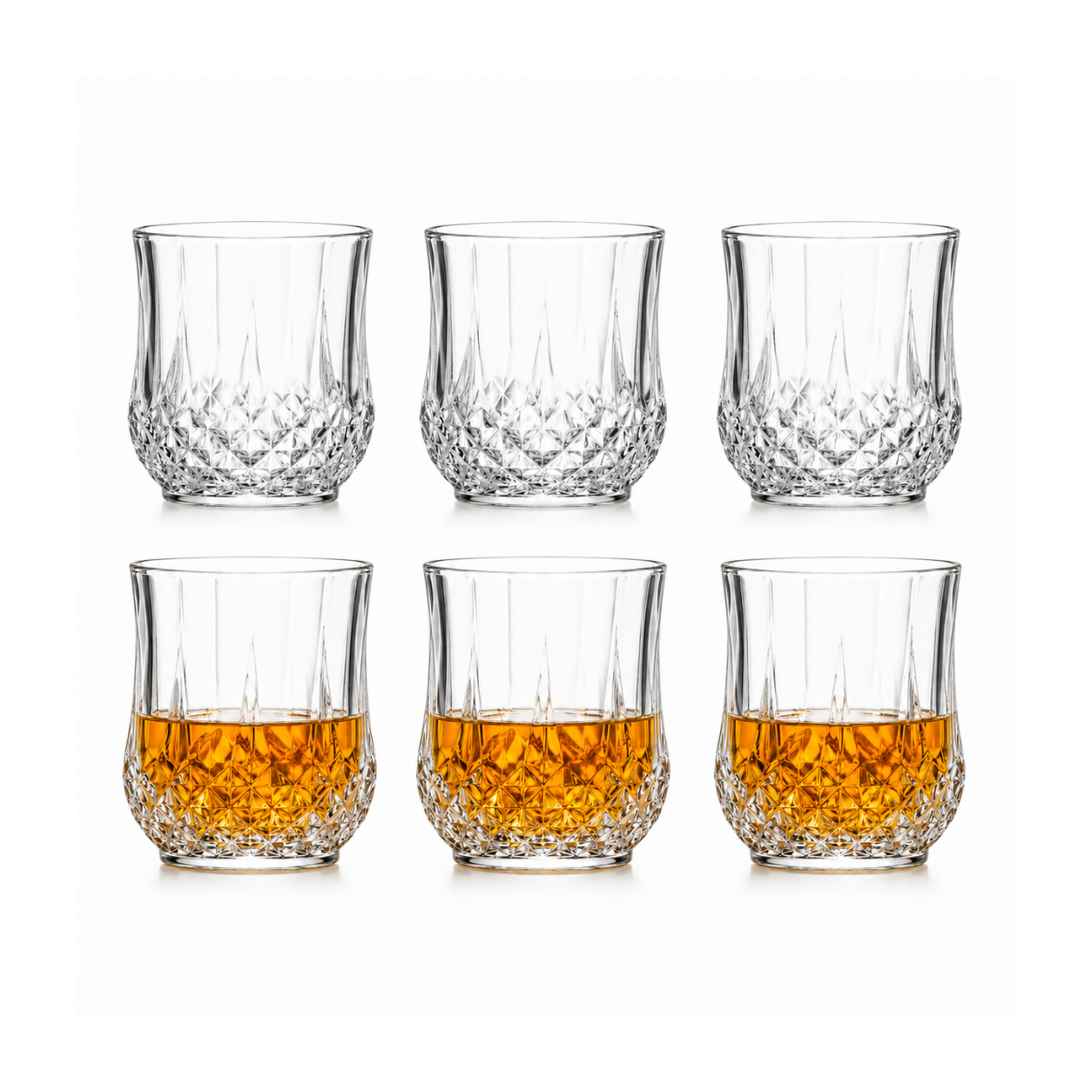 Premium Crystal Whiskey Glass Set of 3– Diamond Cut Old Fashioned Scotch Tumblers | Heavy Base | Luxury Drinkware