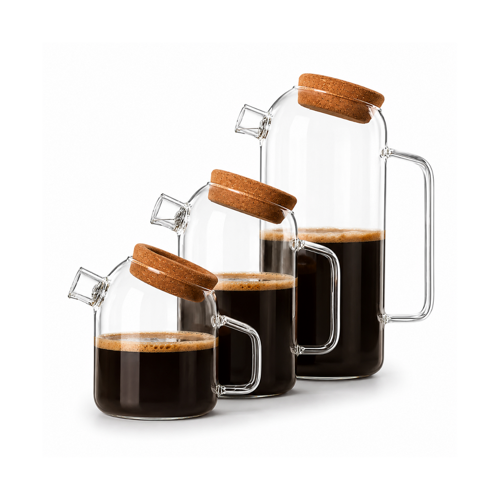 Premium Borosilicate Glass Kettle Jug with Cork Lid | Heat-Resistant Stove-Safe Teapot & Coffee Pot (800ml, 1200ml, 1800ml)