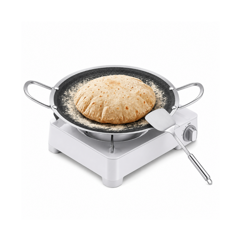 Honeycomb Laser Coated Flat Pan Tawa with Induction Support Bottom - 38cm